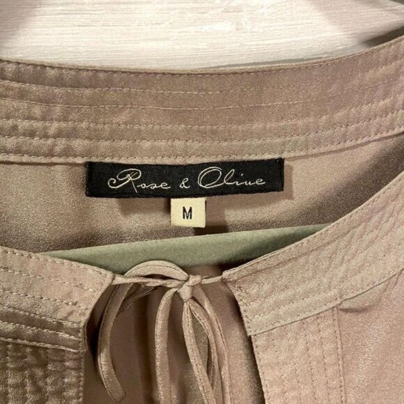 Rose & Olive Peasant Blouse Keyhole Tie-Neck Long Sleeve M - Picture 4 of 7